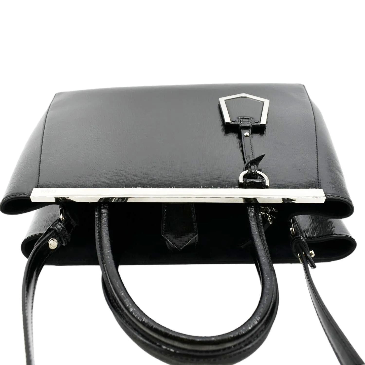FENDI 2 Jours Patent Leather Shoulder Bag Black
