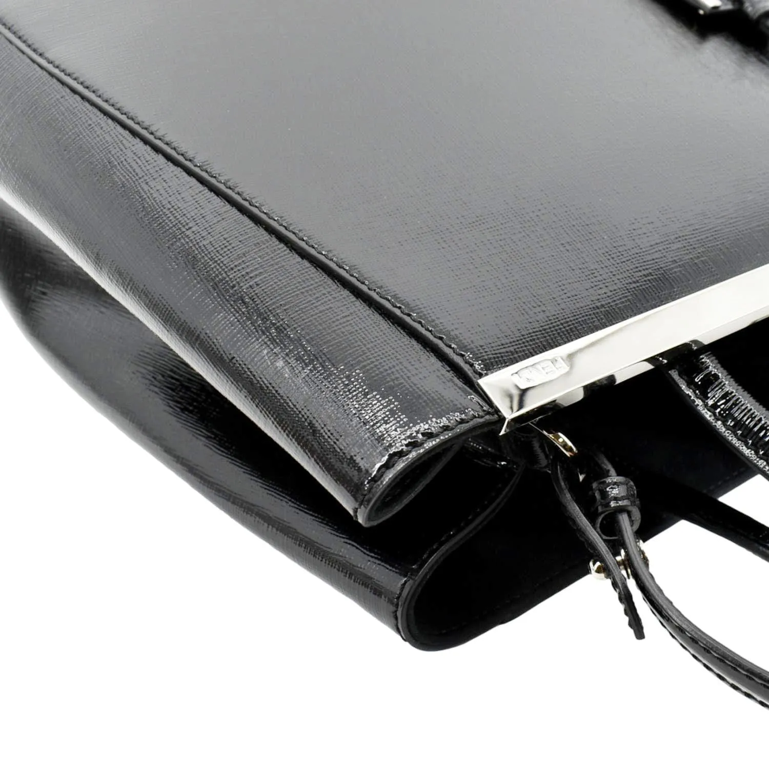 FENDI 2 Jours Patent Leather Shoulder Bag Black
