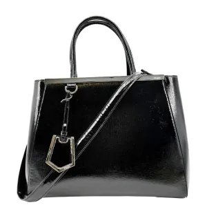 FENDI 2 Jours Patent Leather Shoulder Bag Black