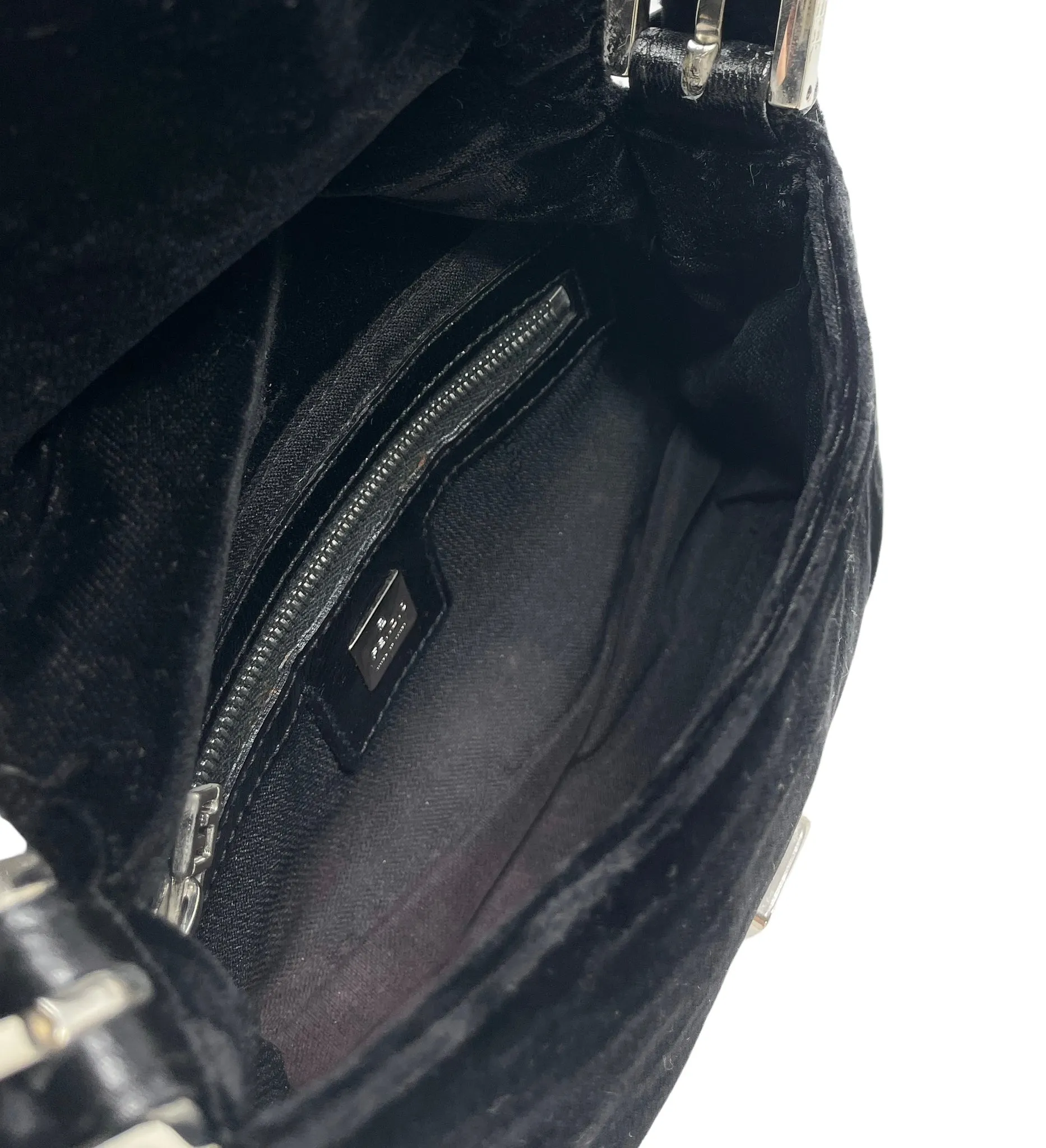 Fendi Black Mini Velvet Baguette Bag