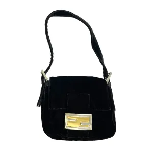 Fendi Black Mini Velvet Baguette Bag
