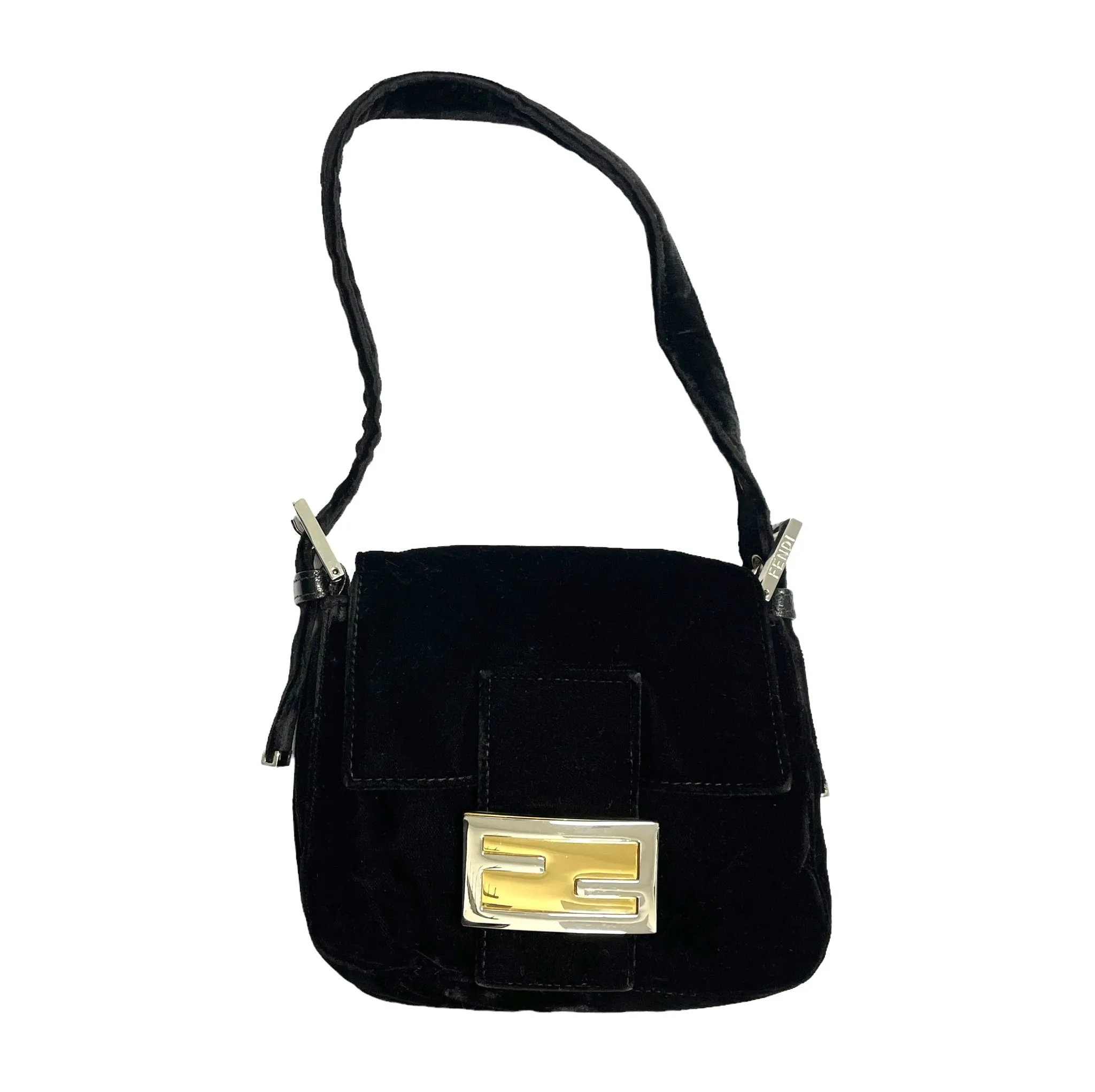 Fendi Black Mini Velvet Baguette Bag