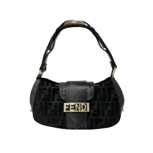 Fendi Black Raised Mini Velvet Shoulder Bag