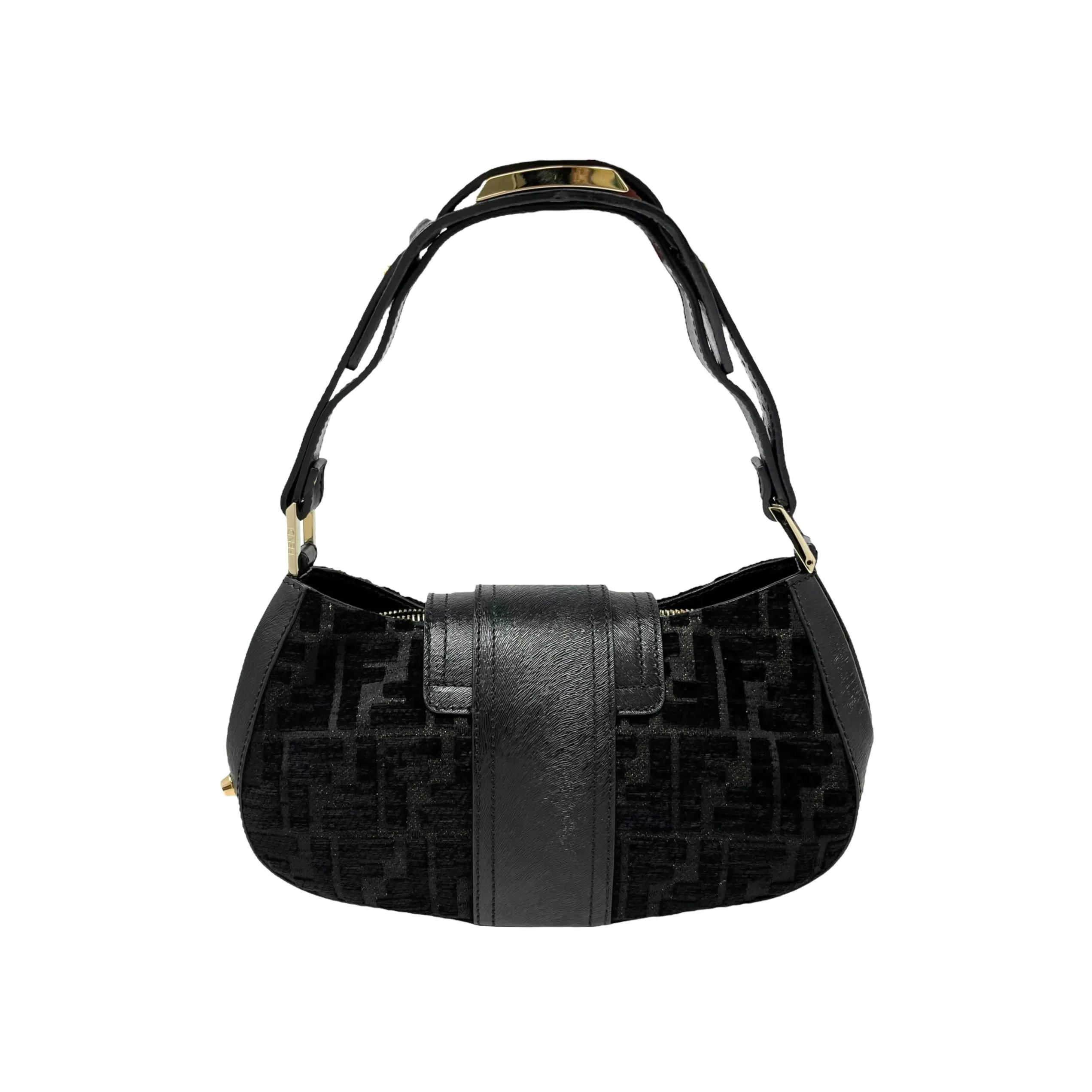 Fendi Black Raised Mini Velvet Shoulder Bag