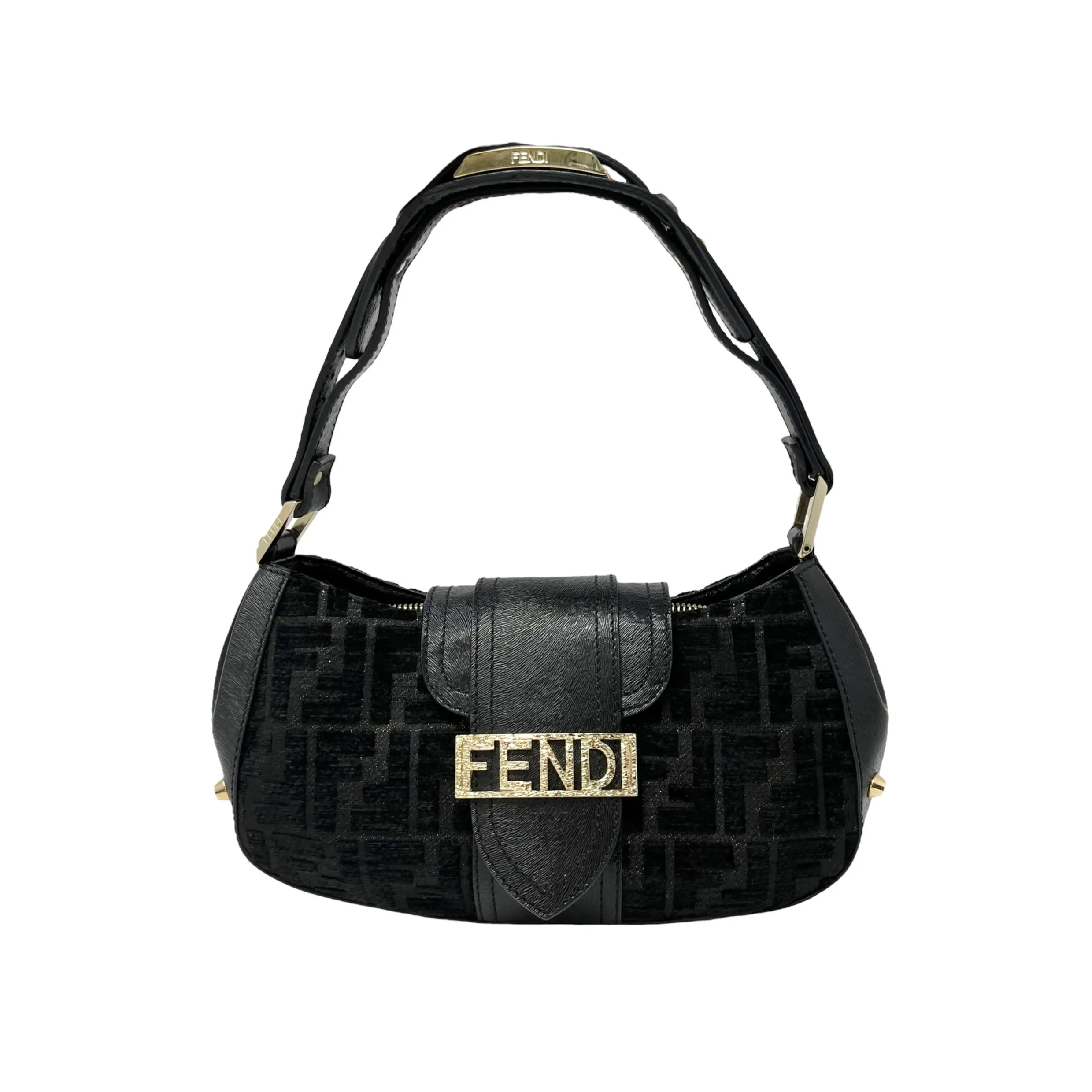 Fendi Black Raised Mini Velvet Shoulder Bag