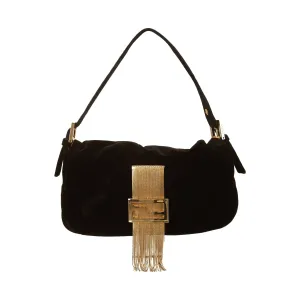 Fendi Black Velvet Fringe Baguette