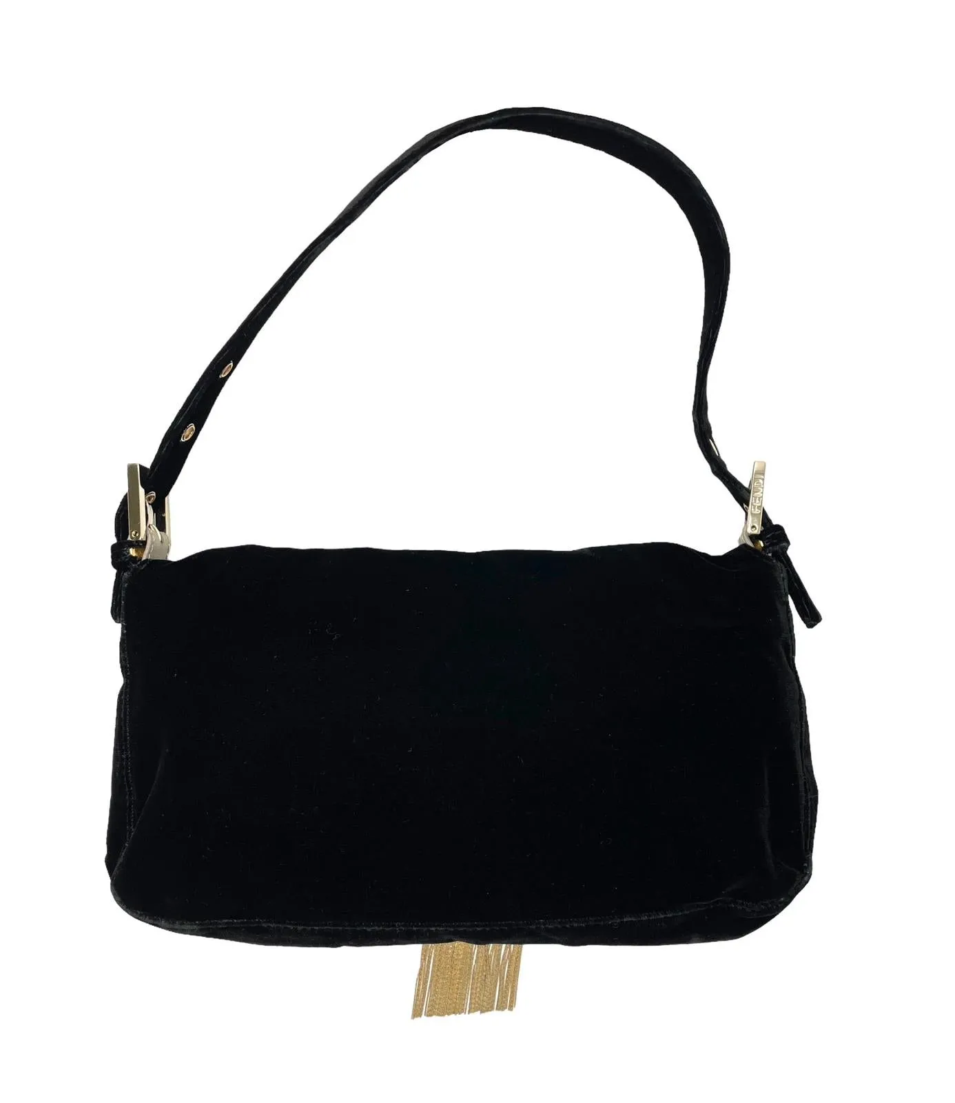 Fendi Black Velvet Fringe Baguette