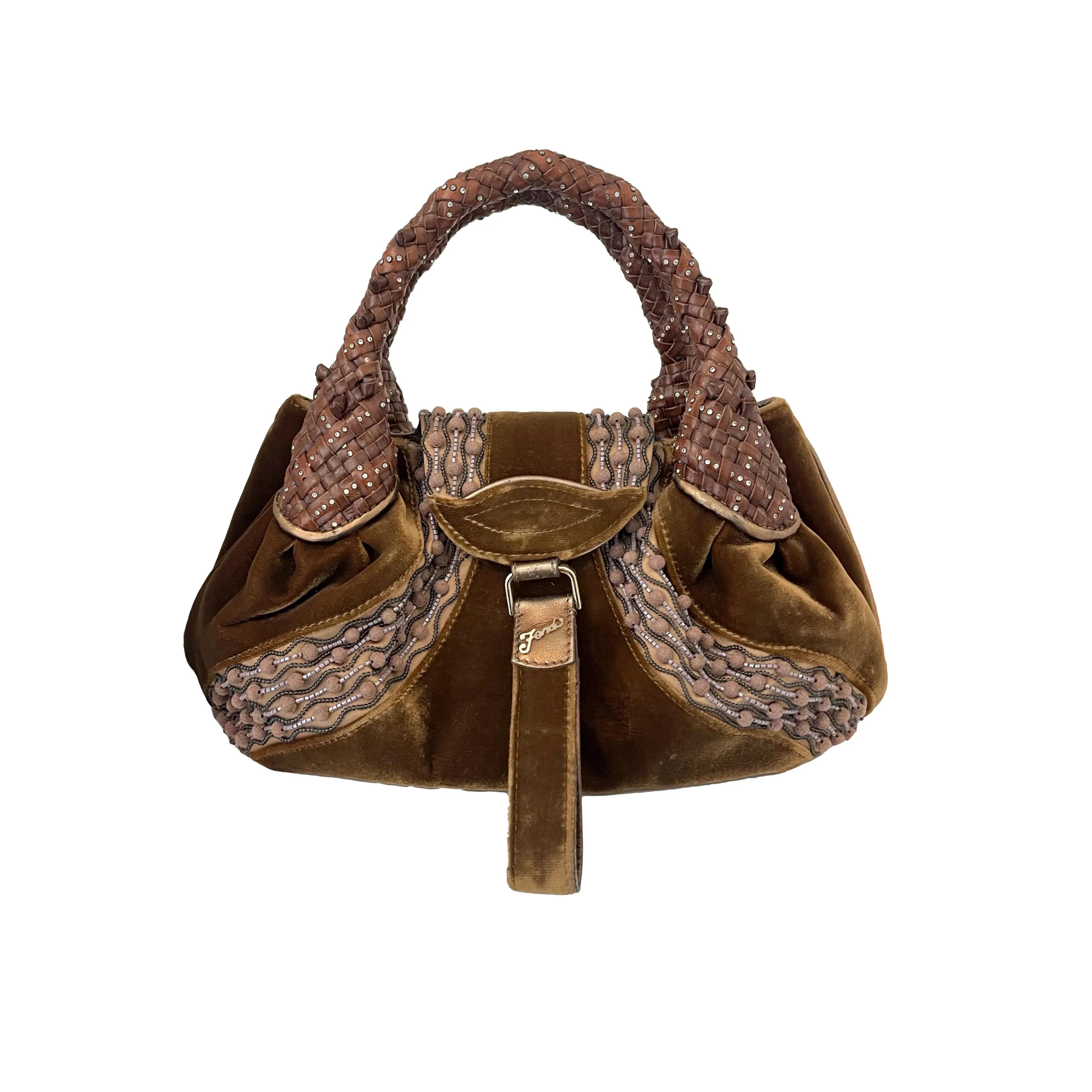 Fendi Brown Velvet Logo Spy Bag