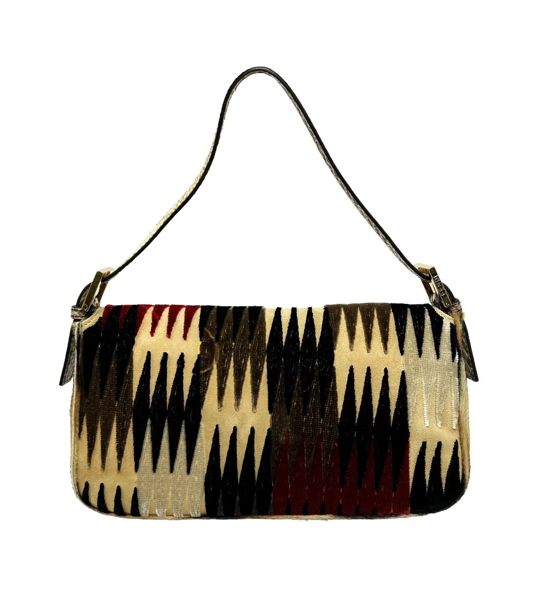 Fendi Brown Velvet Print Baguette