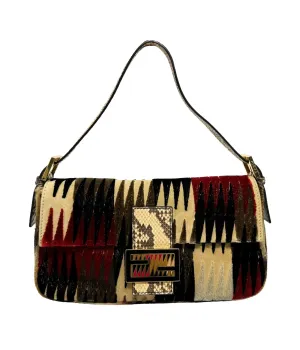 Fendi Brown Velvet Print Baguette