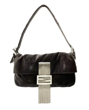 Fendi Grey Velvet Tassel Baguette