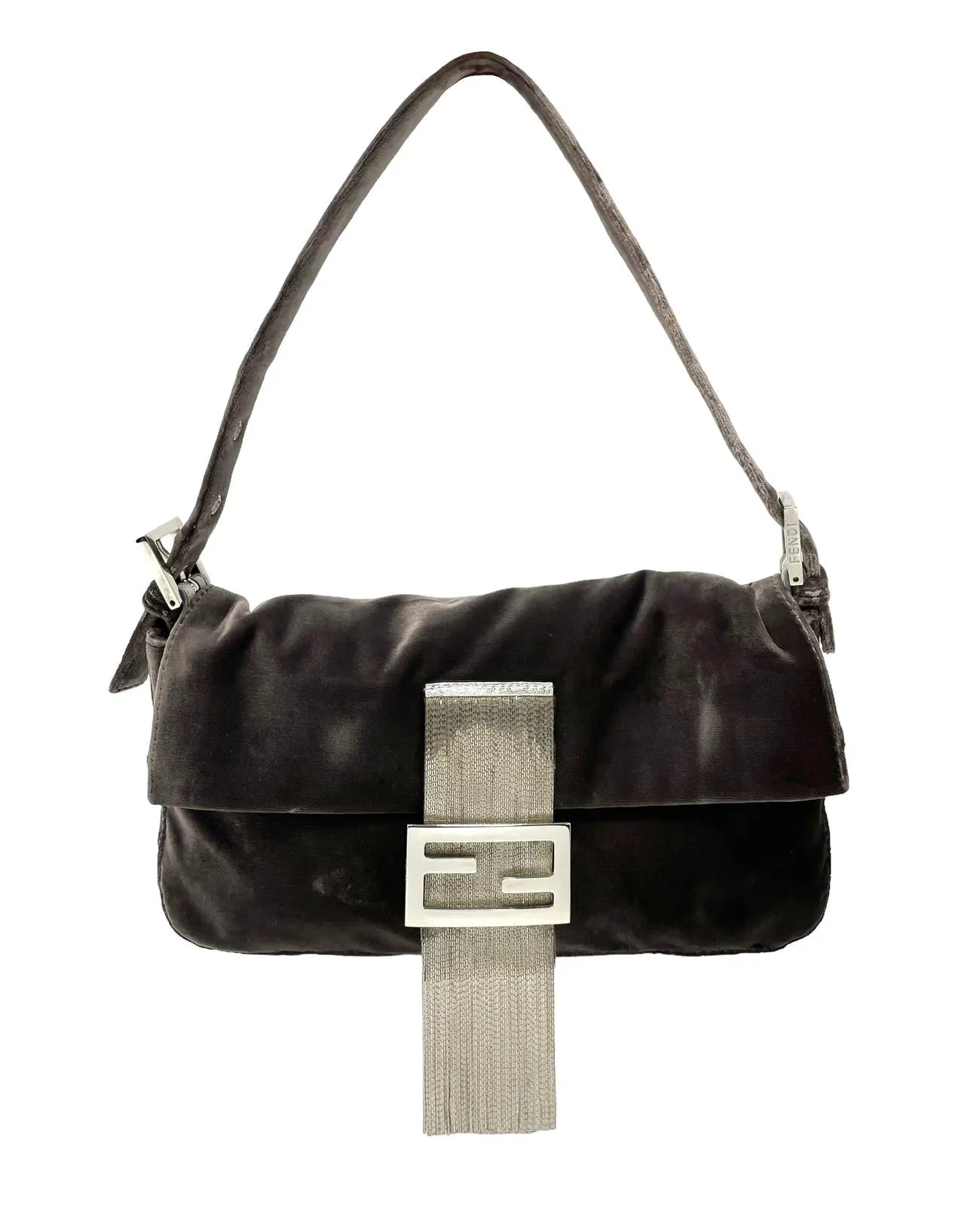 Fendi Grey Velvet Tassel Baguette