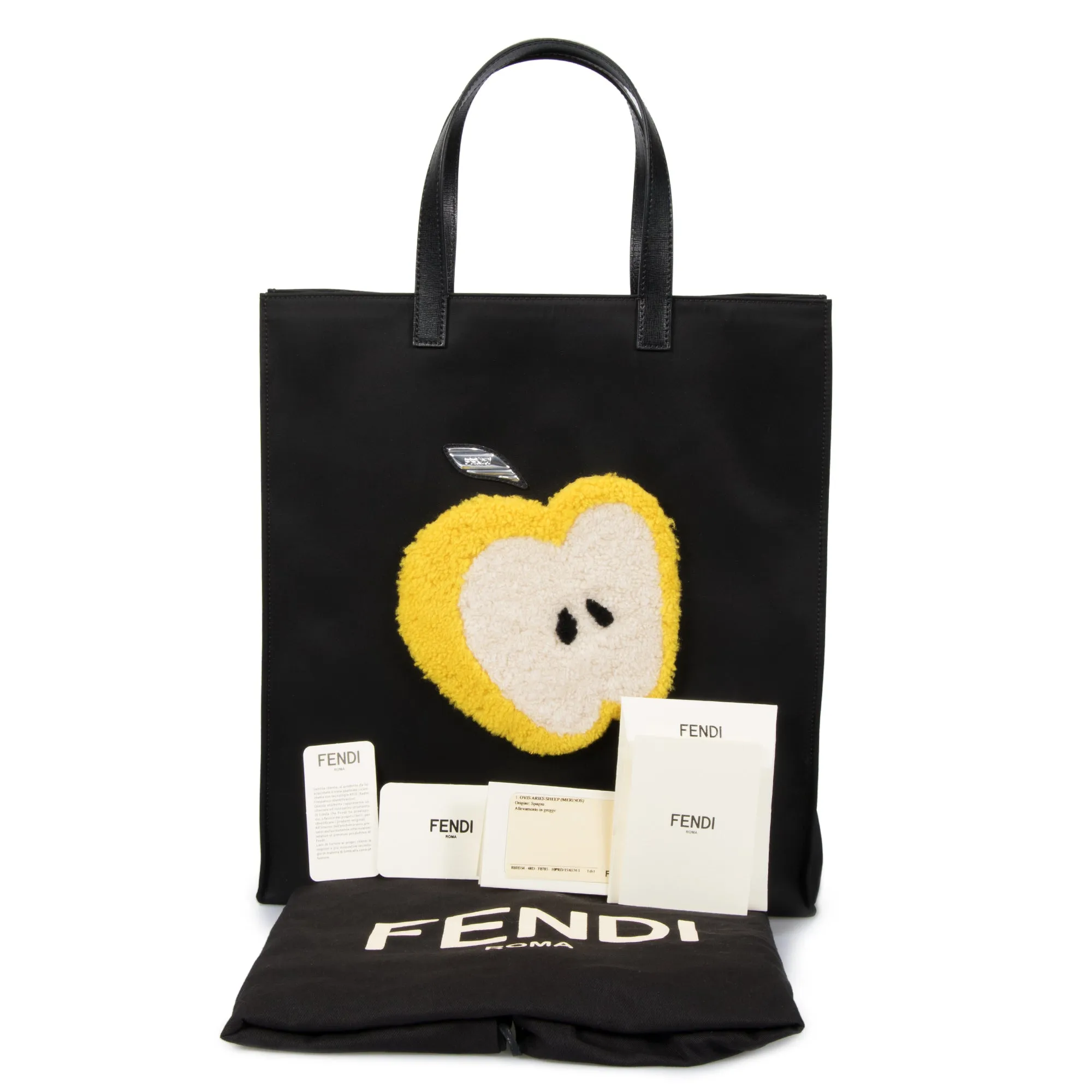 Fendi Large Black Grocery Tote with Apple Design