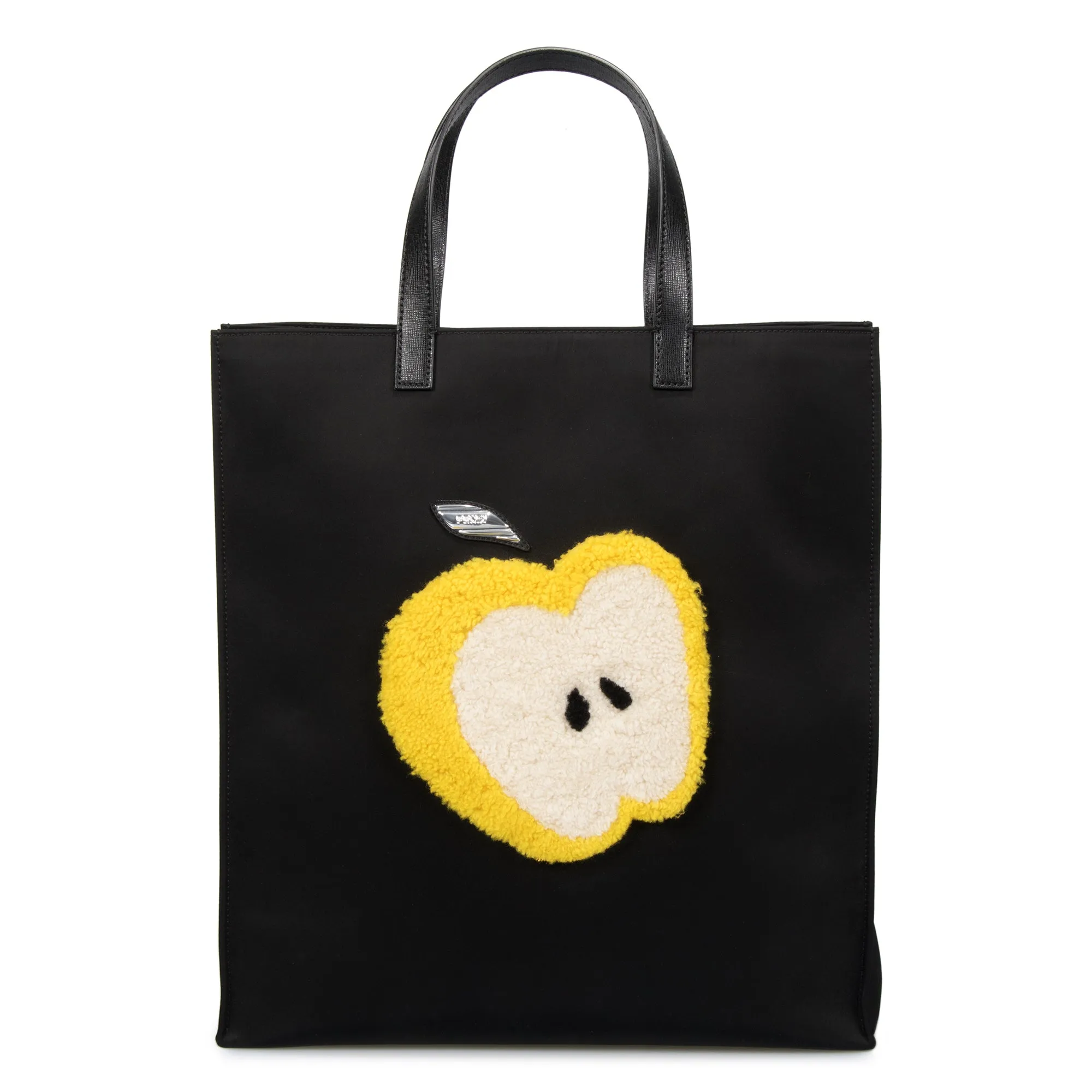 Fendi Large Black Grocery Tote with Apple Design