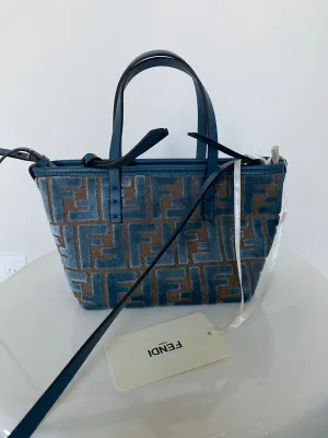 Fendi Light Blue FF Jacquard Velvet Mini Roll bag