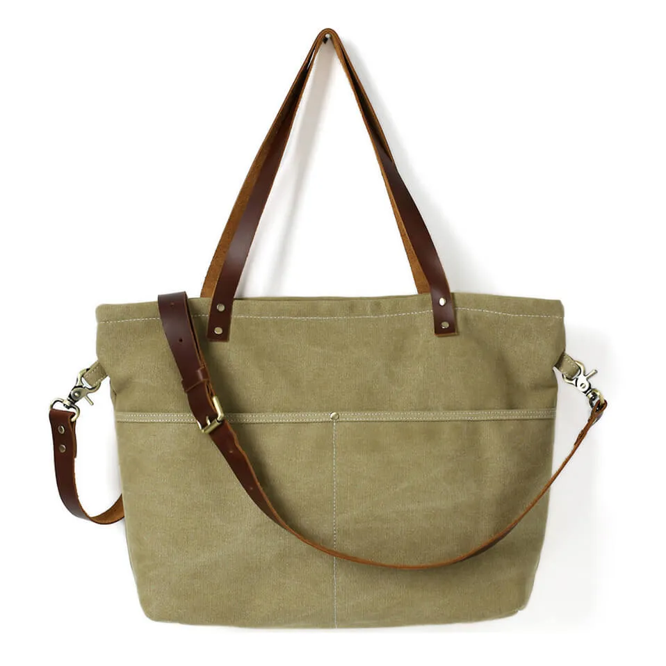 Flash Sale Waxed Canvas Tote Bag, Women Shoulder Bag With Leather, Diaper Bag, Handbag