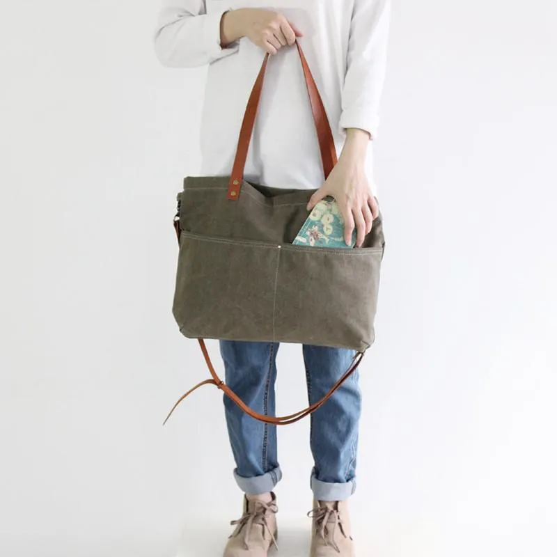Flash Sale Waxed Canvas Tote Bag, Women Shoulder Bag With Leather, Diaper Bag, Handbag