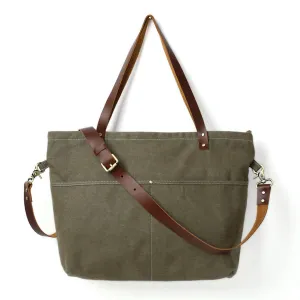 Flash Sale Waxed Canvas Tote Bag, Women Shoulder Bag With Leather, Diaper Bag, Handbag