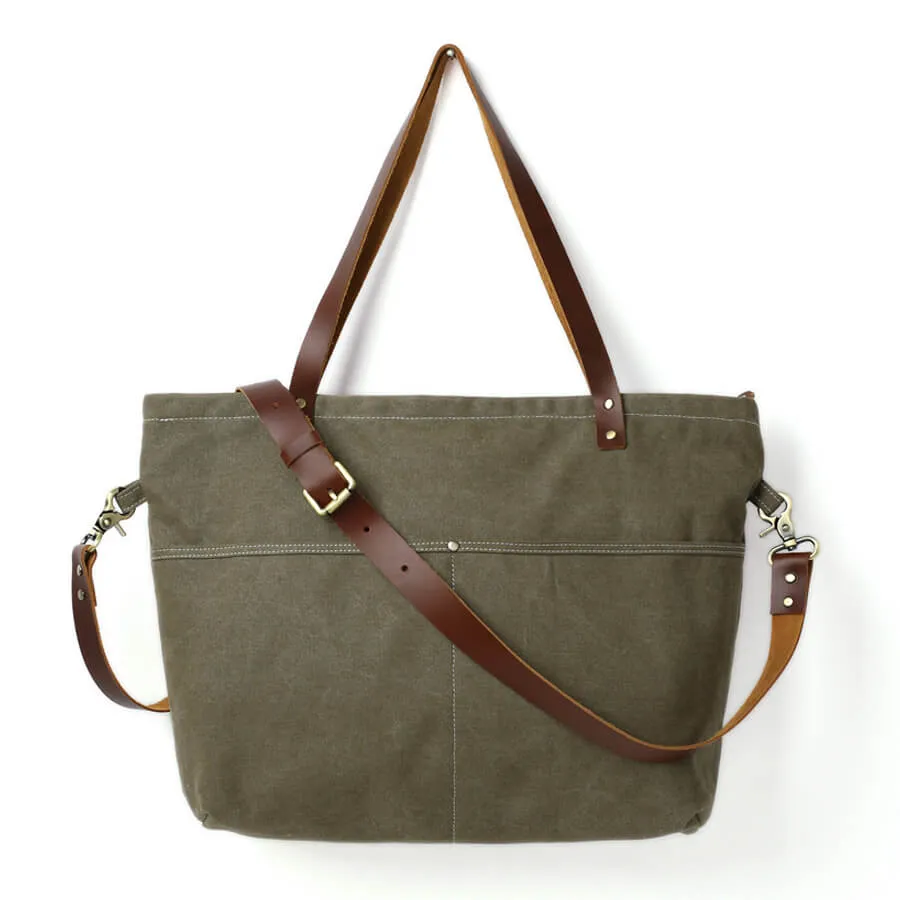Flash Sale Waxed Canvas Tote Bag, Women Shoulder Bag With Leather, Diaper Bag, Handbag