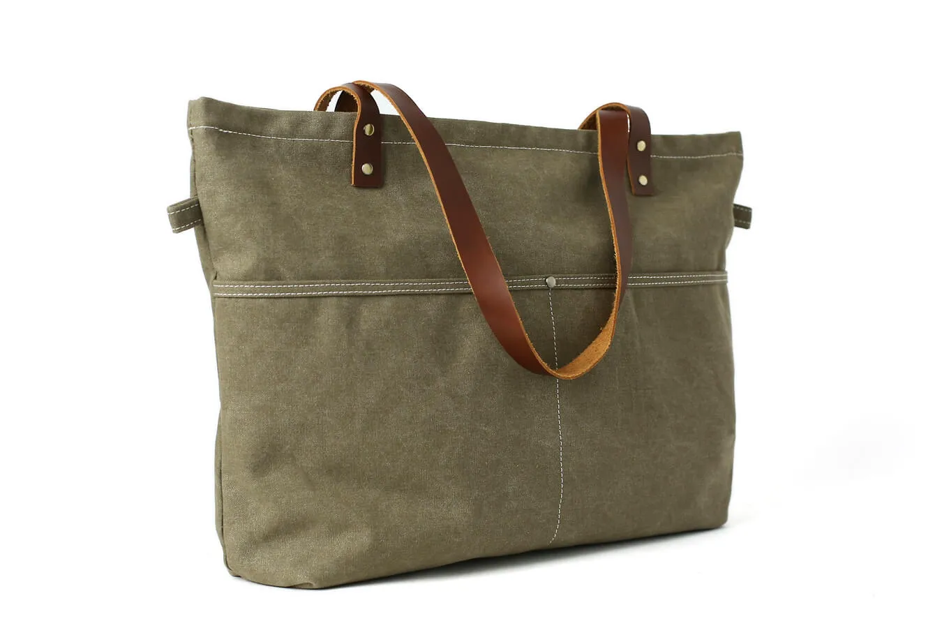 Flash Sale Waxed Canvas Tote Bag, Women Shoulder Bag With Leather, Diaper Bag, Handbag