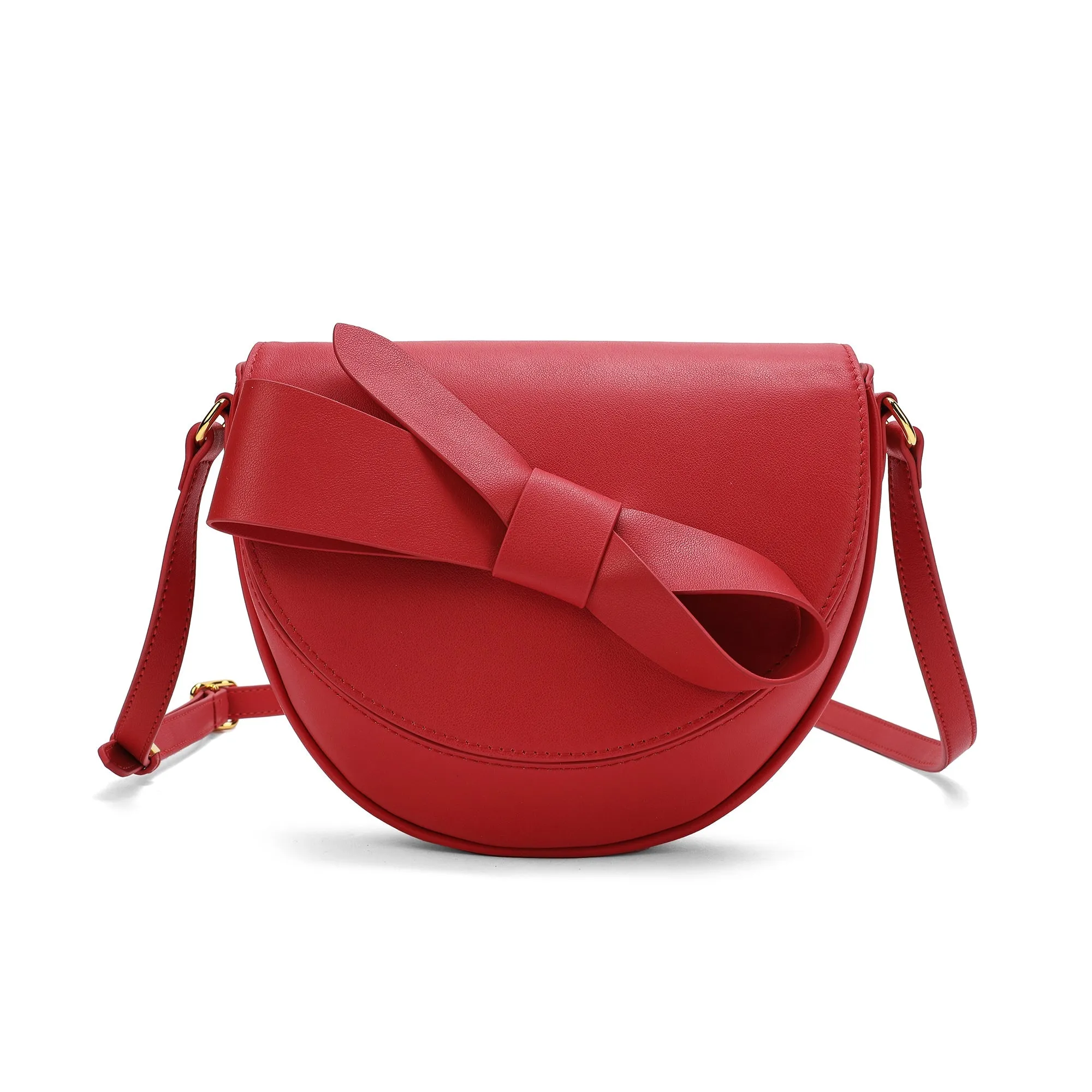 Front Bow Smooth Leather Shoulder Bag