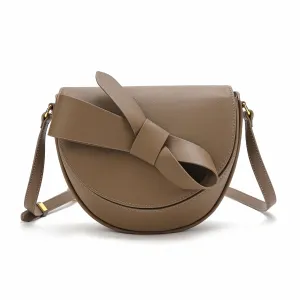 Front Bow Smooth Leather Shoulder Bag