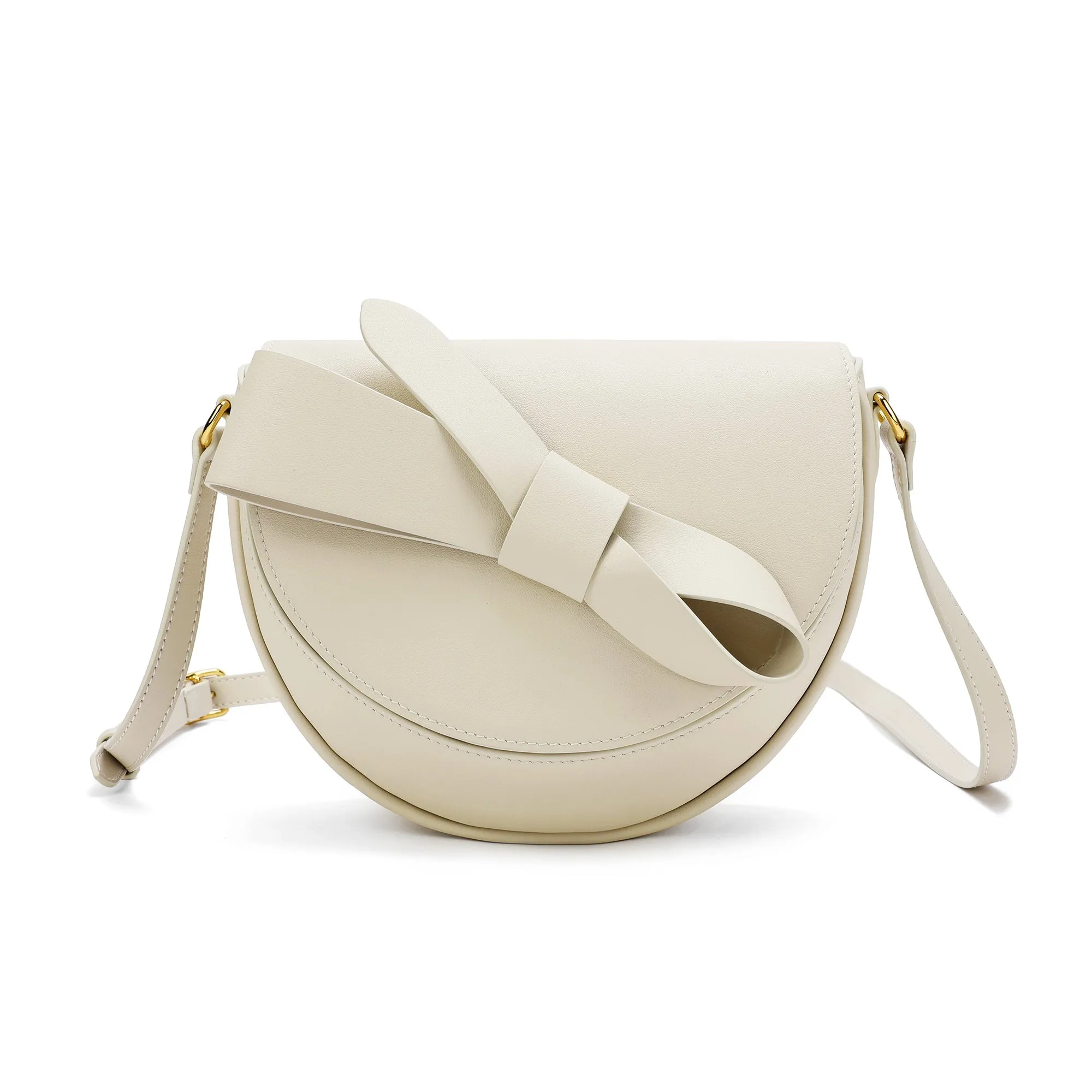 Front Bow Smooth Leather Shoulder Bag