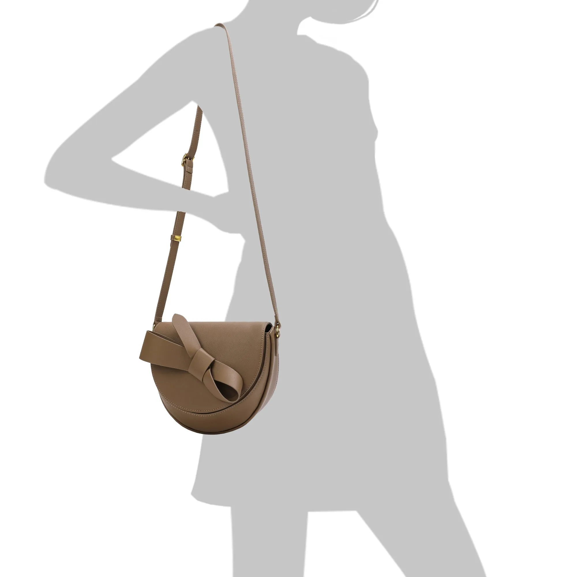 Front Bow Smooth Leather Shoulder Bag