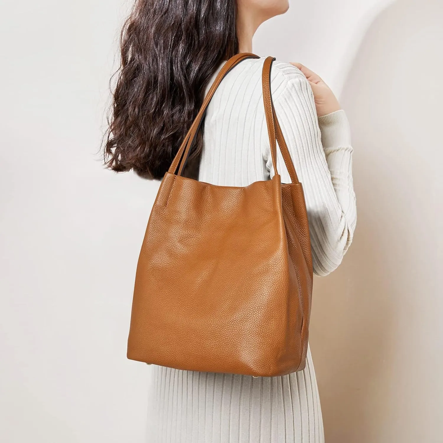 Genuine Leather Handbags for Women, Shoulder Bag with Top Magnetic Snap Closure