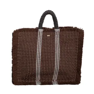 Gossypium Tote Bag Large - Chocolate, Grey & Silver