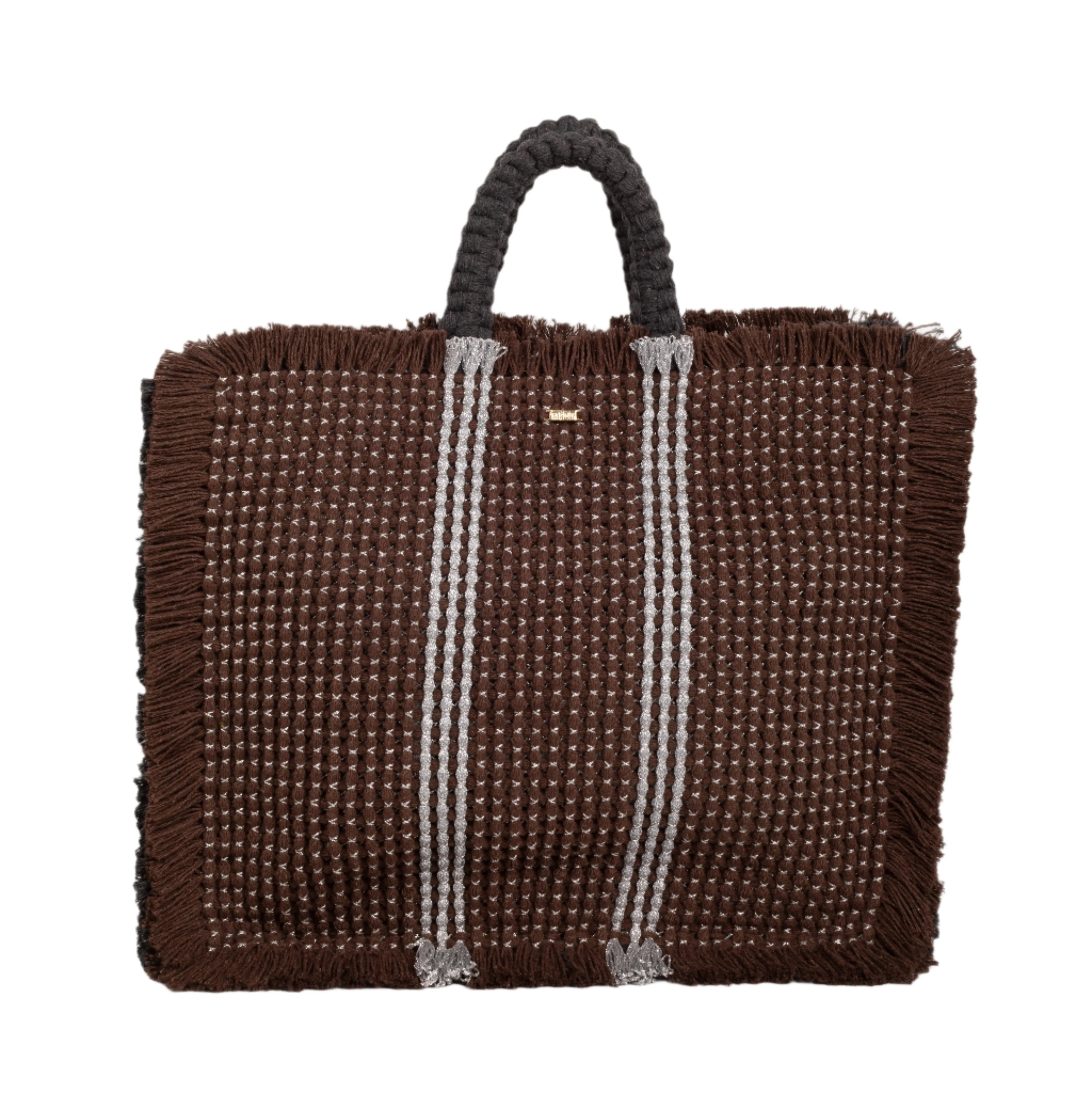 Gossypium Tote Bag Large - Chocolate, Grey & Silver