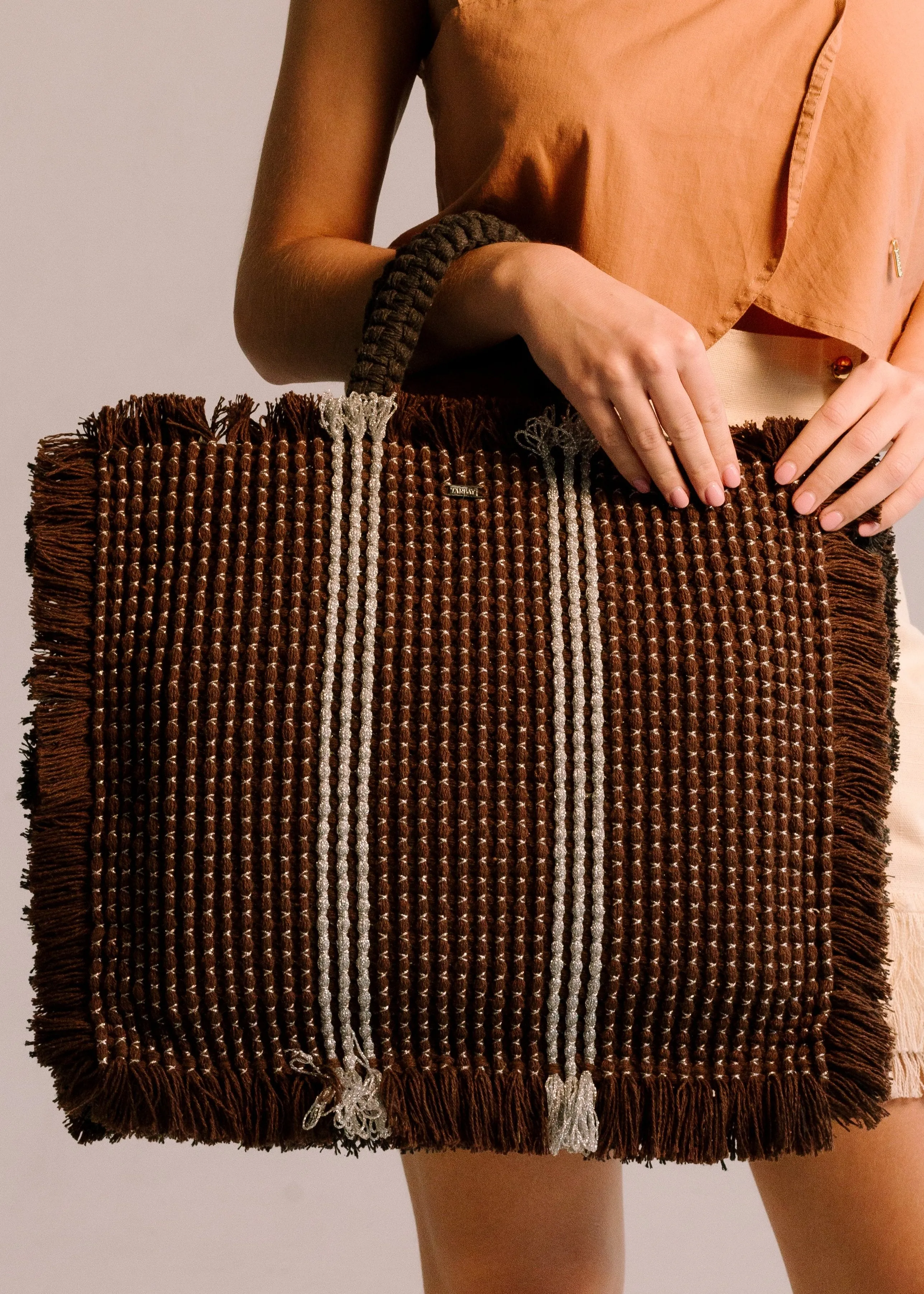 Gossypium Tote Bag Large - Chocolate, Grey & Silver