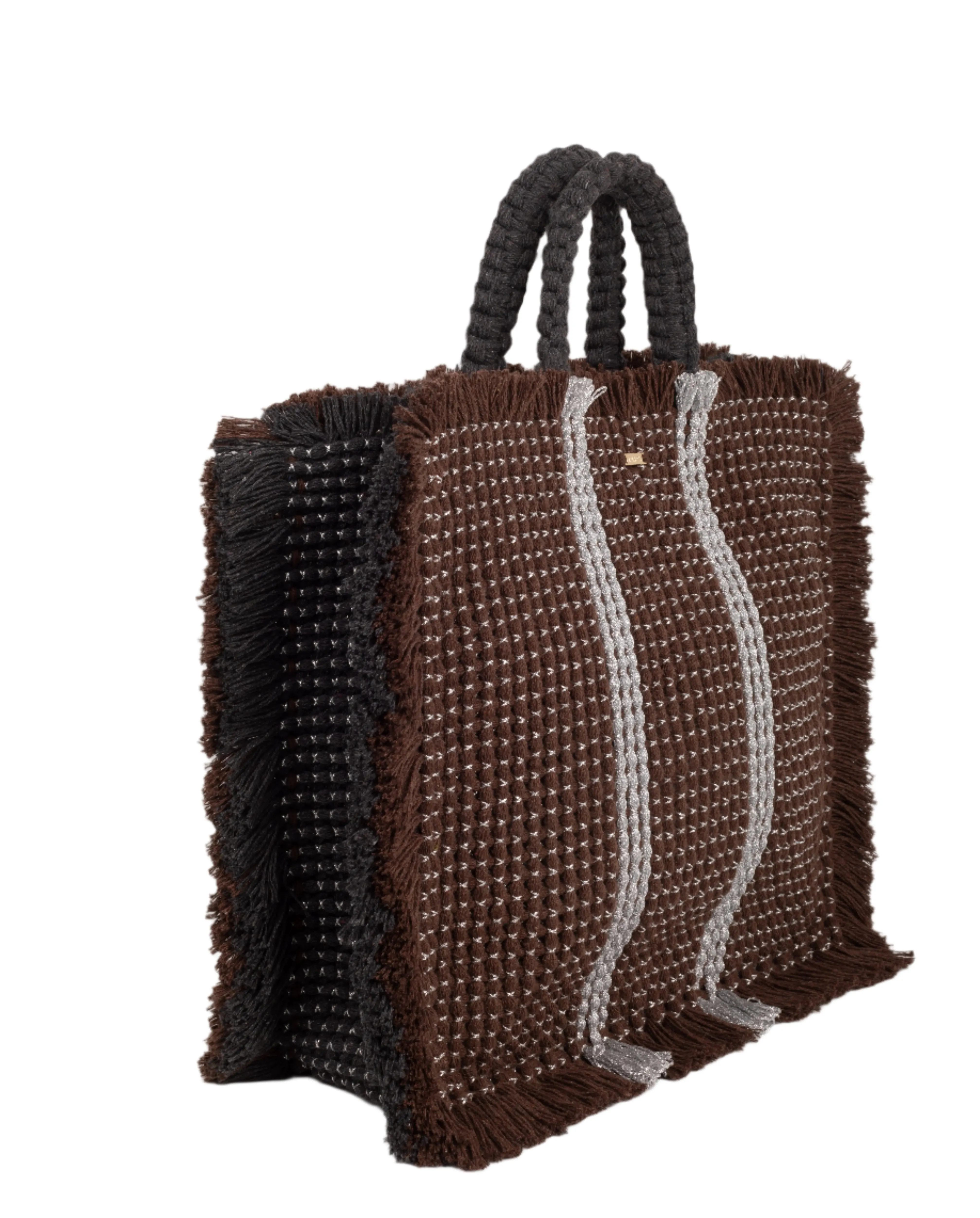 Gossypium Tote Bag Large - Chocolate, Grey & Silver