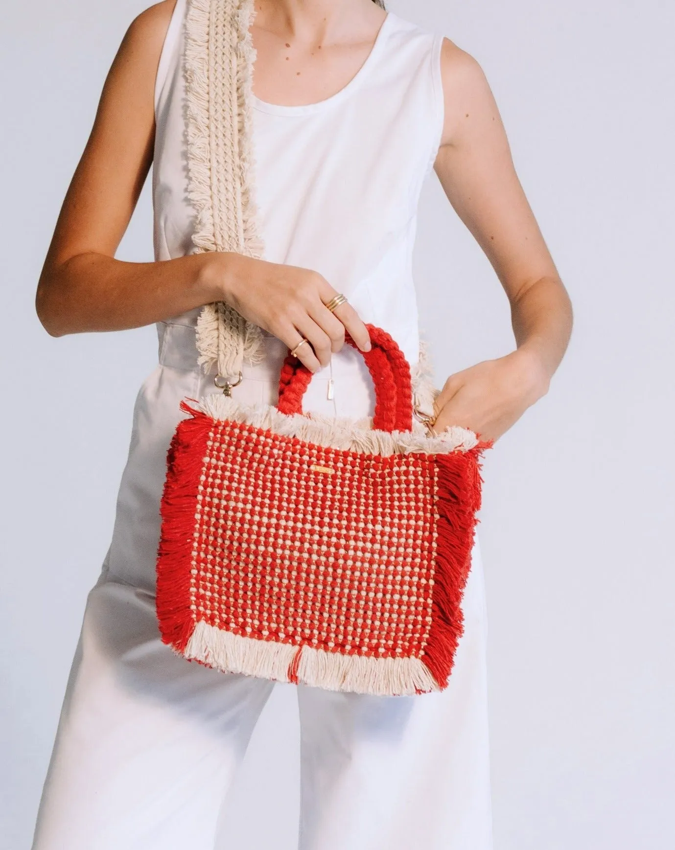 Gossypium Tote Medium #2 - Red & Buttercream