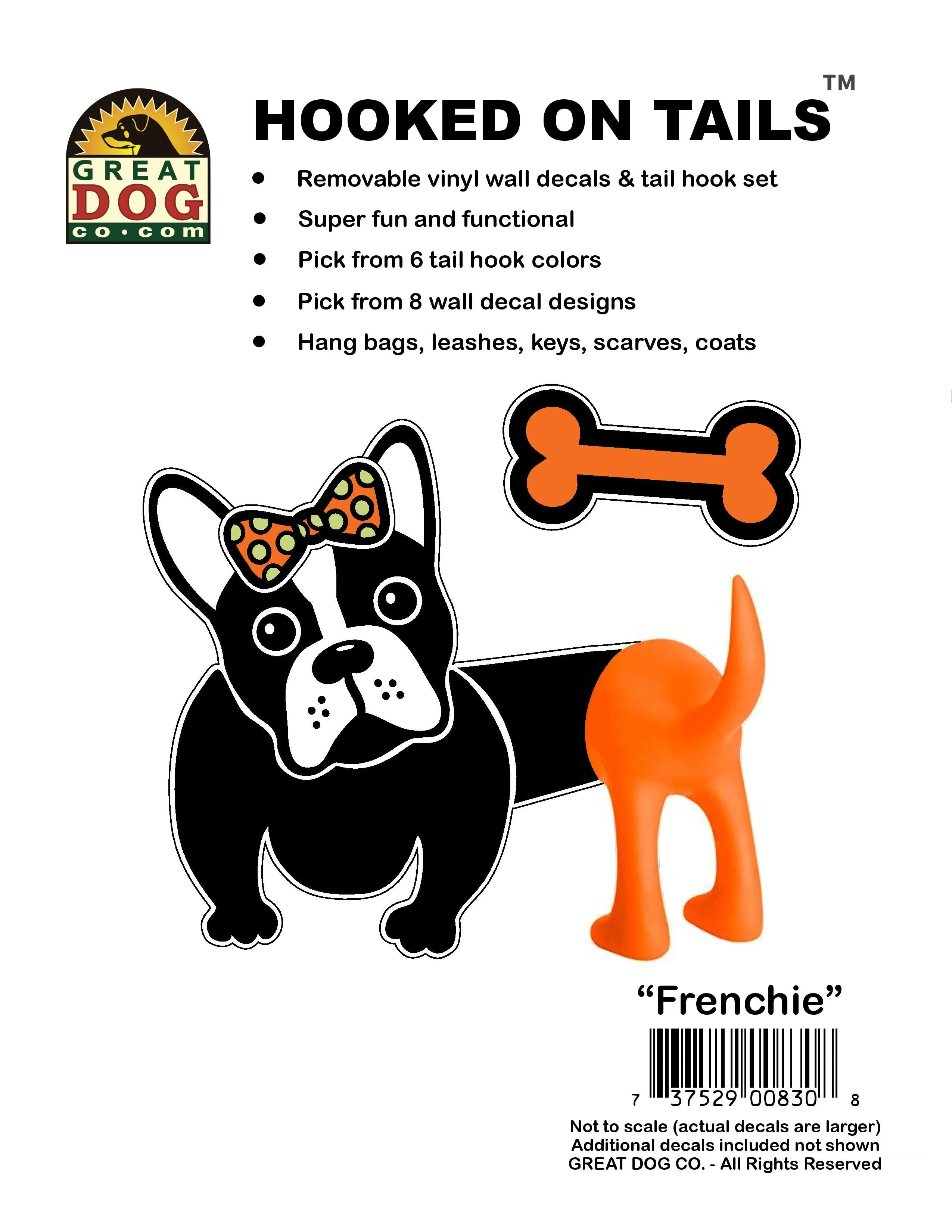 GREAT DOG Vinyl Wall Decal and Dog Tail Hook Set - Frenchie