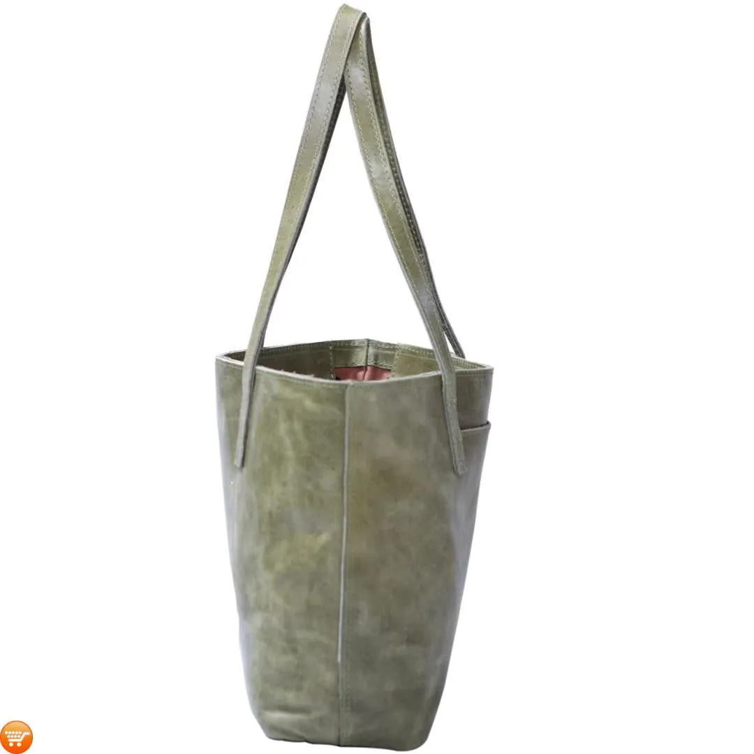Green Handcrafted Leather Tote