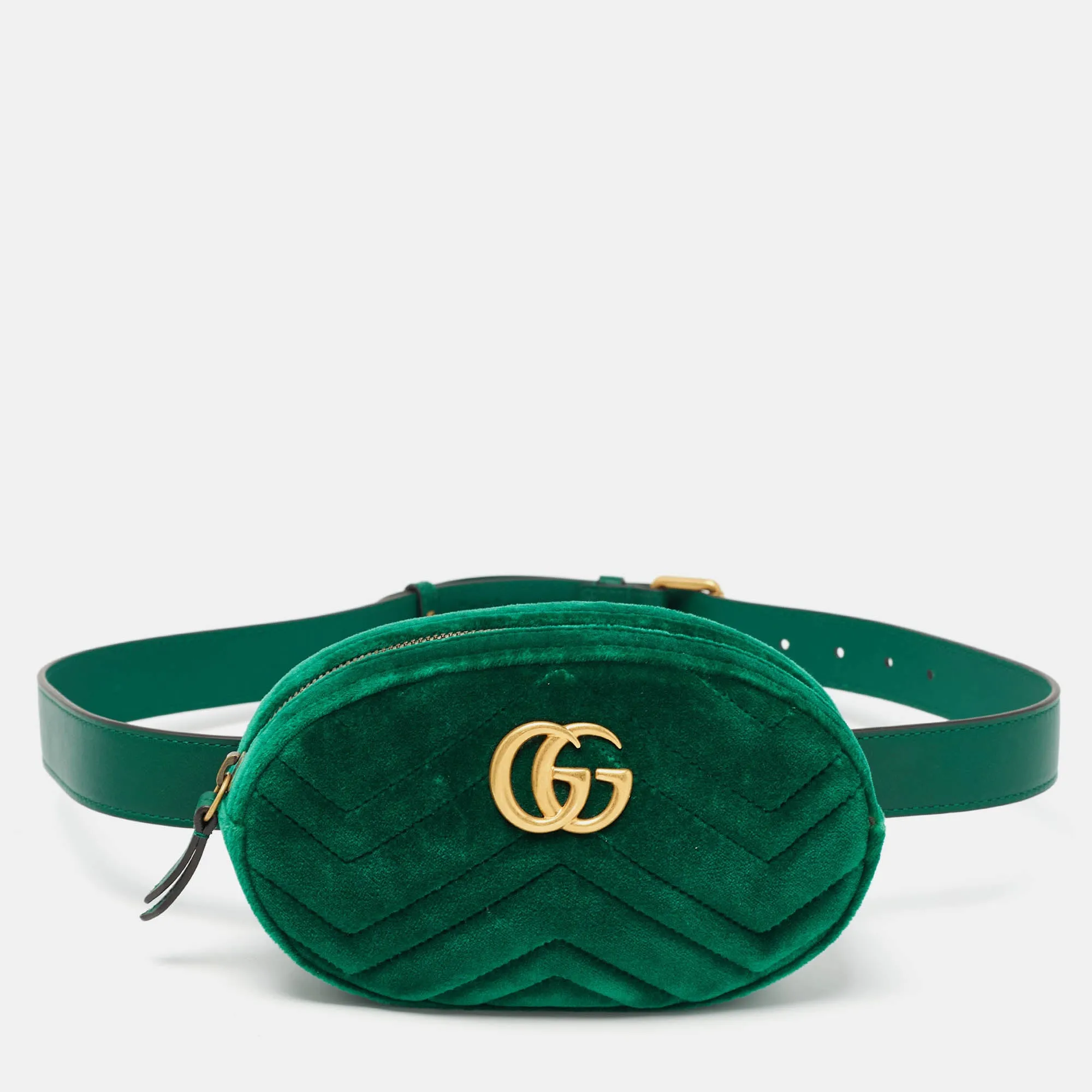 Green Matelass&eacute; Velvet Mini GG Marmont Belt Bag