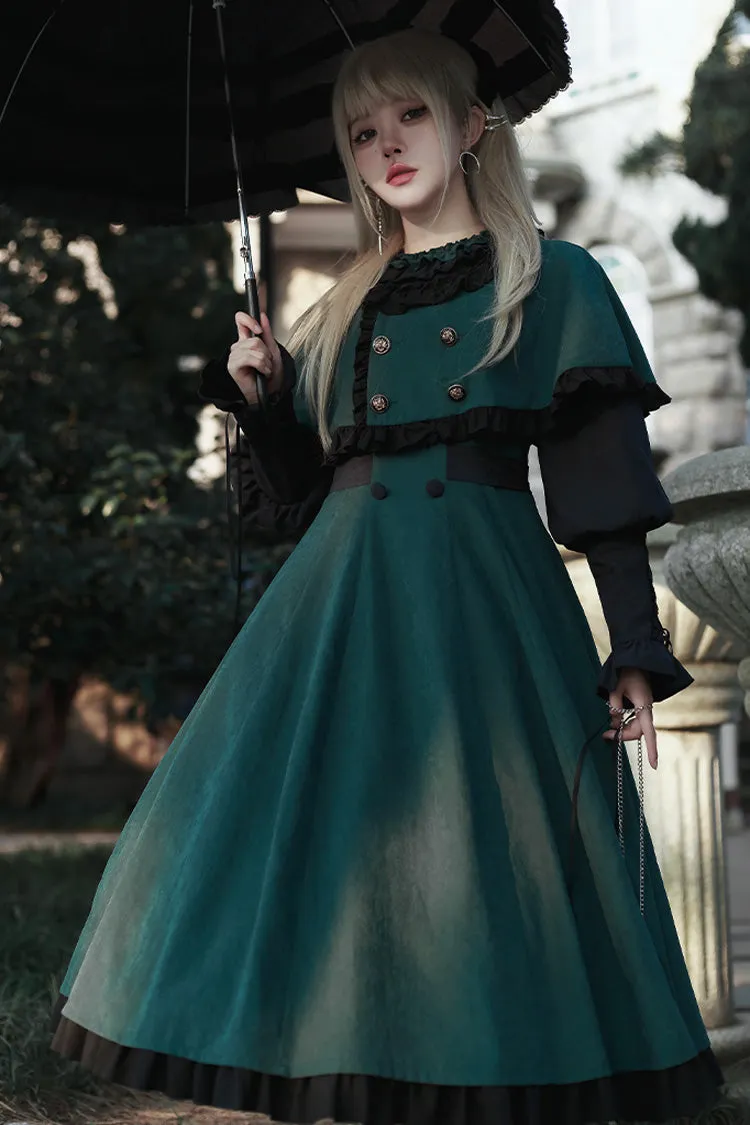 Green [Potions School] Long Sleeves Ruffle Bowknot Sweet Elegant Lolita Dress Two-piece Set
