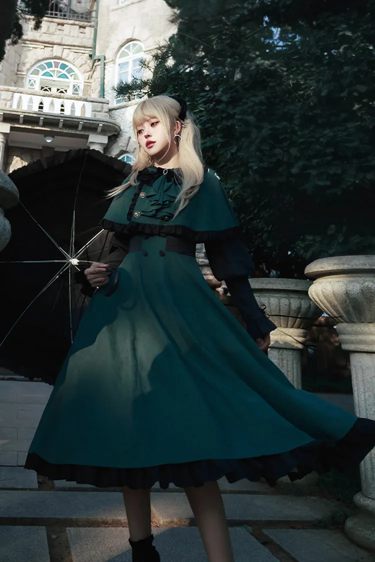 Green [Potions School] Long Sleeves Ruffle Bowknot Sweet Elegant Lolita Dress Two-piece Set