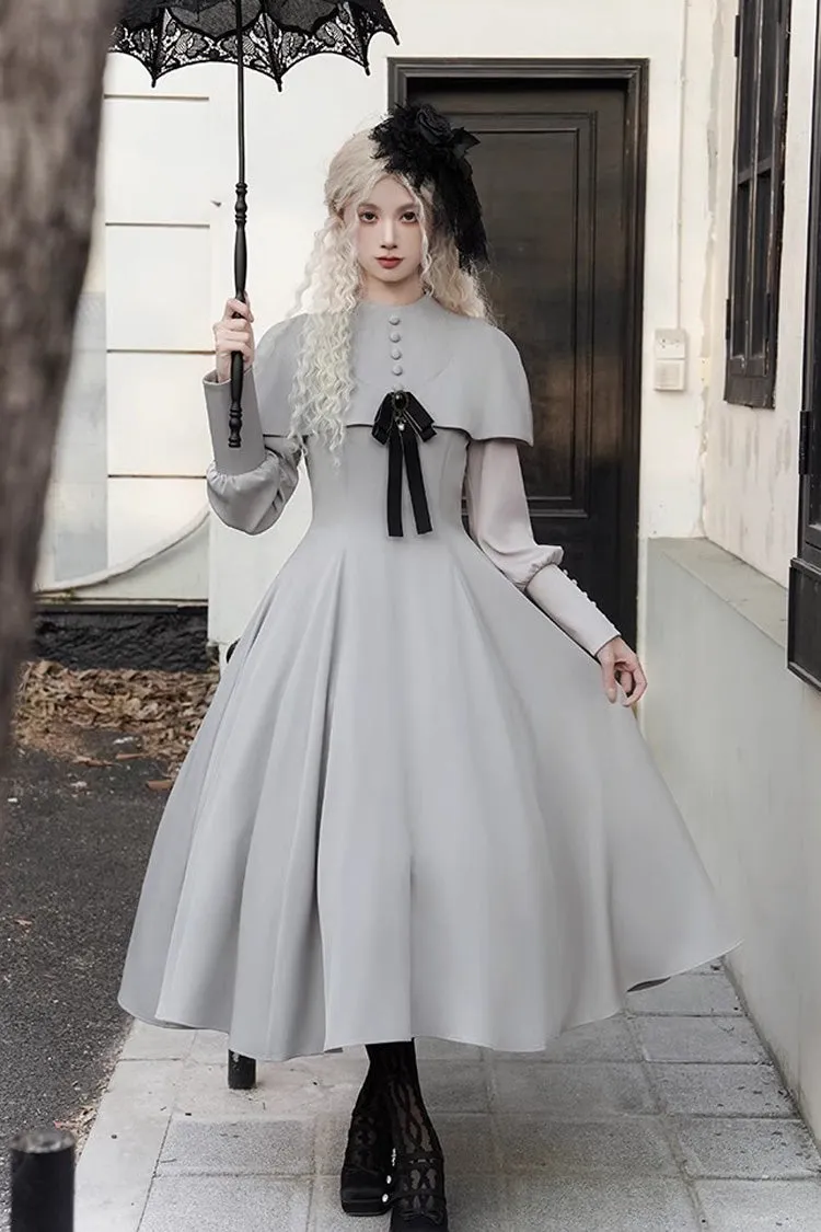 Grey [Thirteenth Evening] Long Sleeves Slim Gothic Elegant Lolita Dress