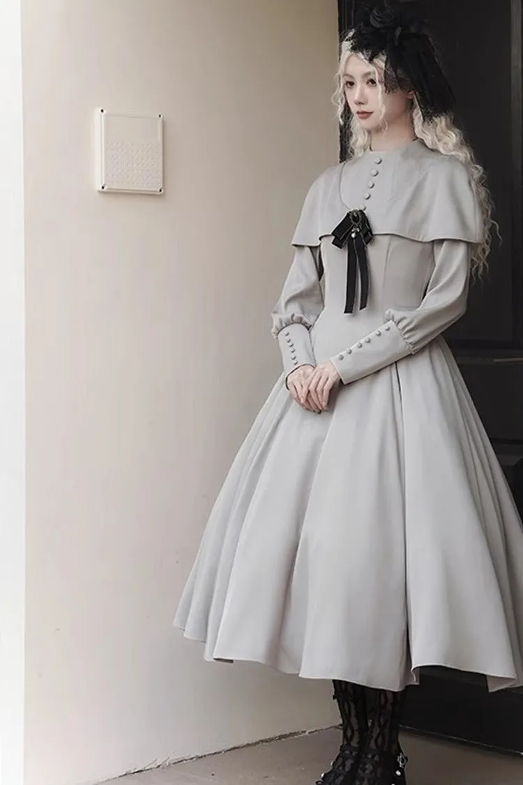 Grey [Thirteenth Evening] Long Sleeves Slim Gothic Elegant Lolita Dress