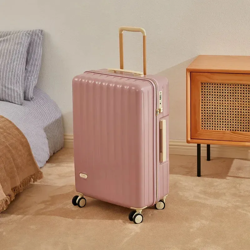 Grooved Fashion Suitcase Trunk w/Wheels (Multiple Colors)