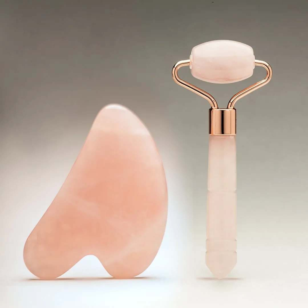 Gua Sha Facial Ritual Smoothing Stone   Face Ritual Petite Roller - Rose Quartz