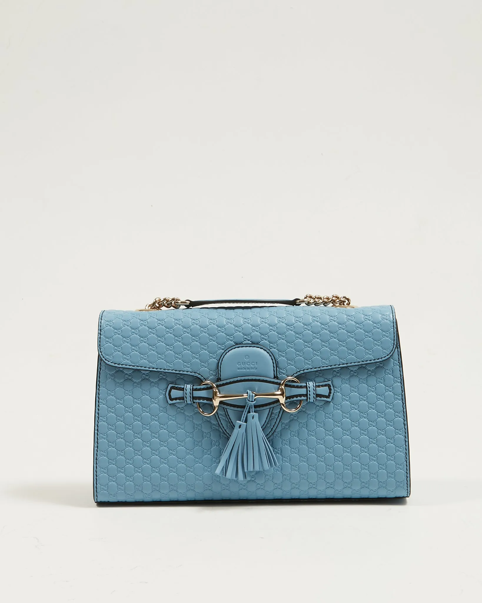 Gucci Baby Blue Leather Microguccissima Emily Medium Shoulder Bag