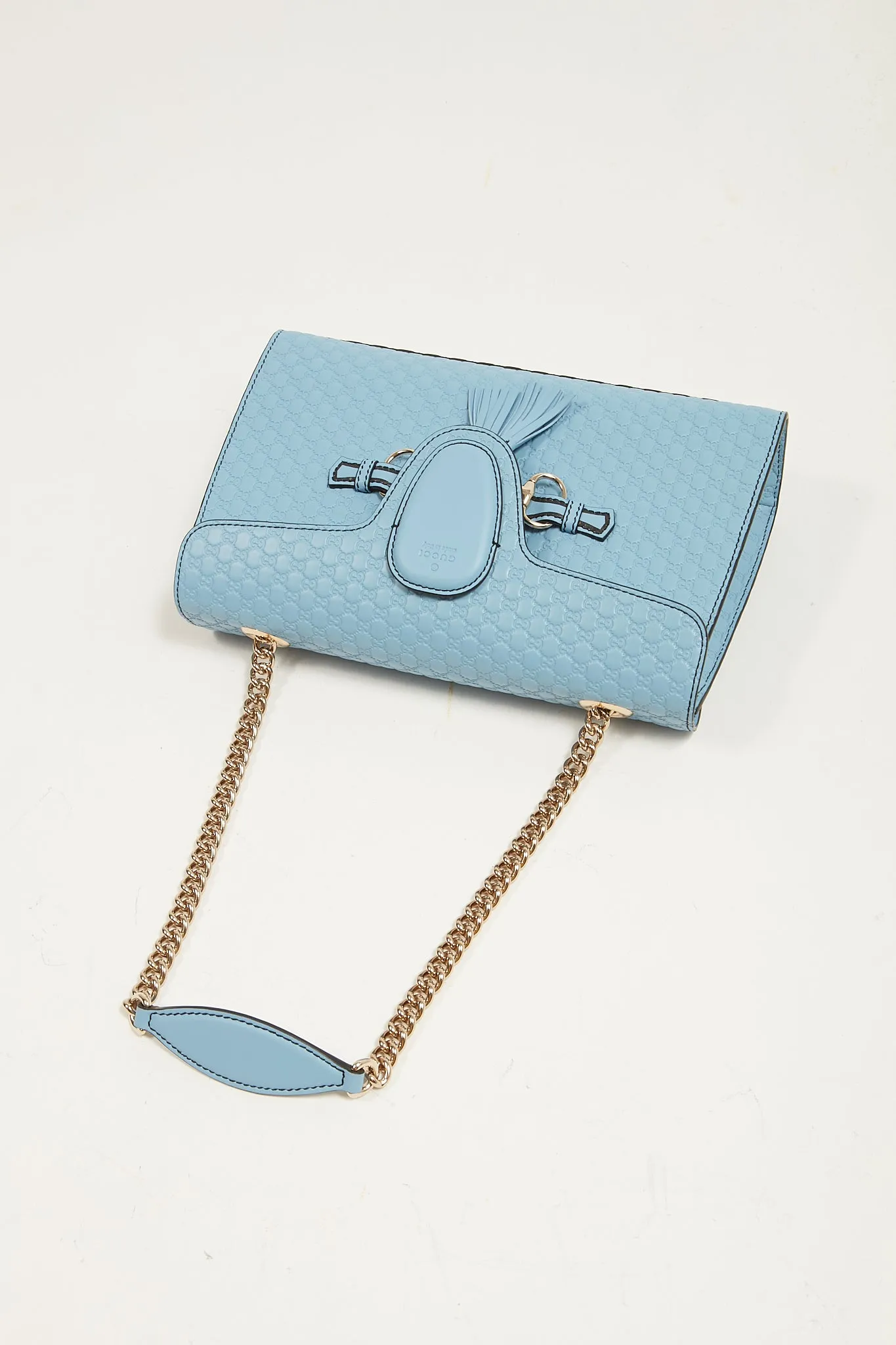 Gucci Baby Blue Leather Microguccissima Emily Medium Shoulder Bag