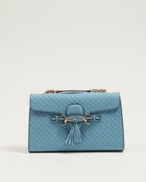 Gucci Baby Blue Leather Microguccissima Emily Medium Shoulder Bag