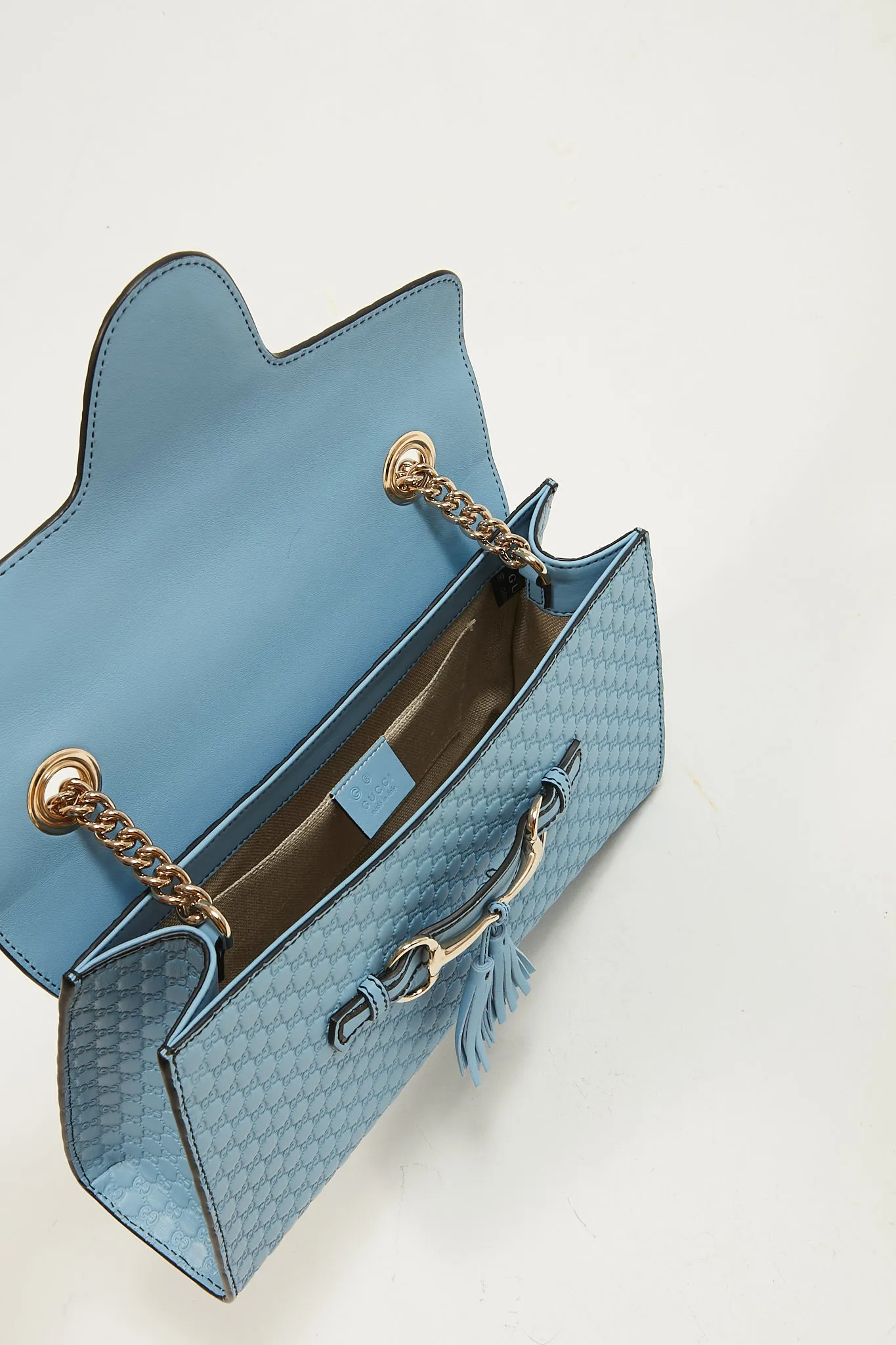 Gucci Baby Blue Leather Microguccissima Emily Medium Shoulder Bag