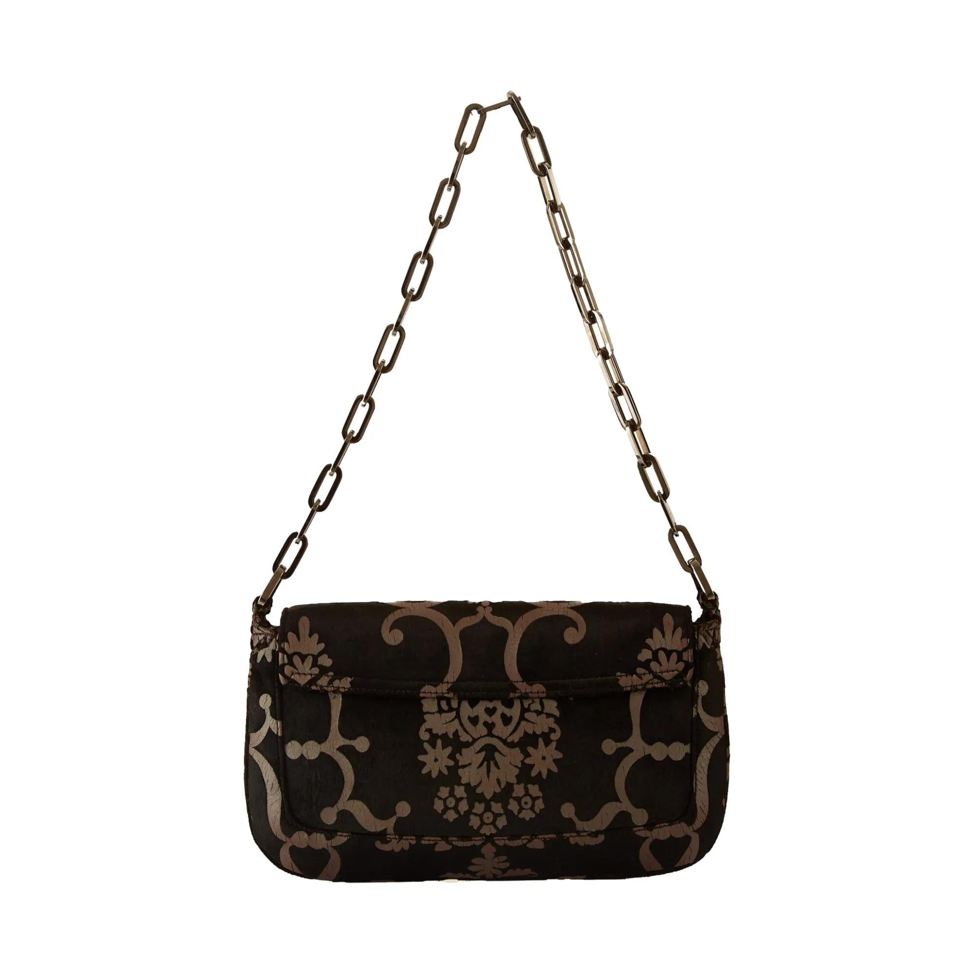 Gucci Black Print Velvet Chain Shoulder Bag
