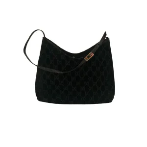 Gucci Black Velvet Logo Shoulder Bag