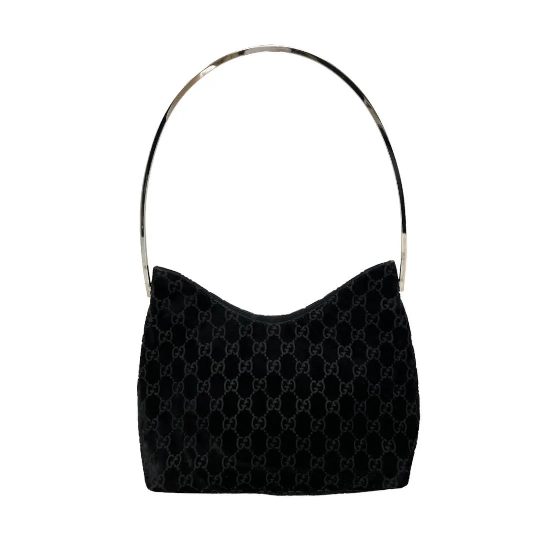 Gucci Black Velvet Logo Shoulder Bag